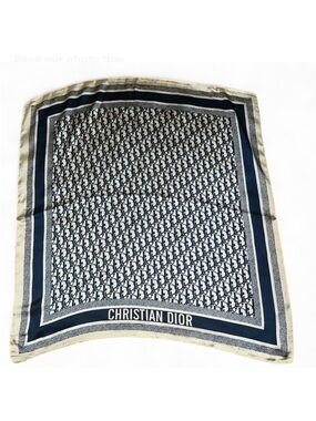 Dior Navy and Cream Logo Silk Scarf